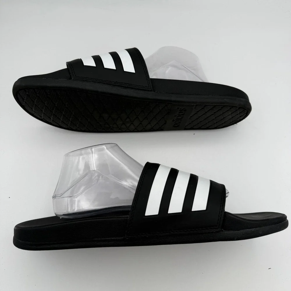 Men's Adidas Adilette Comfort Black White Casual Athletic Slip-On Slides Size 12